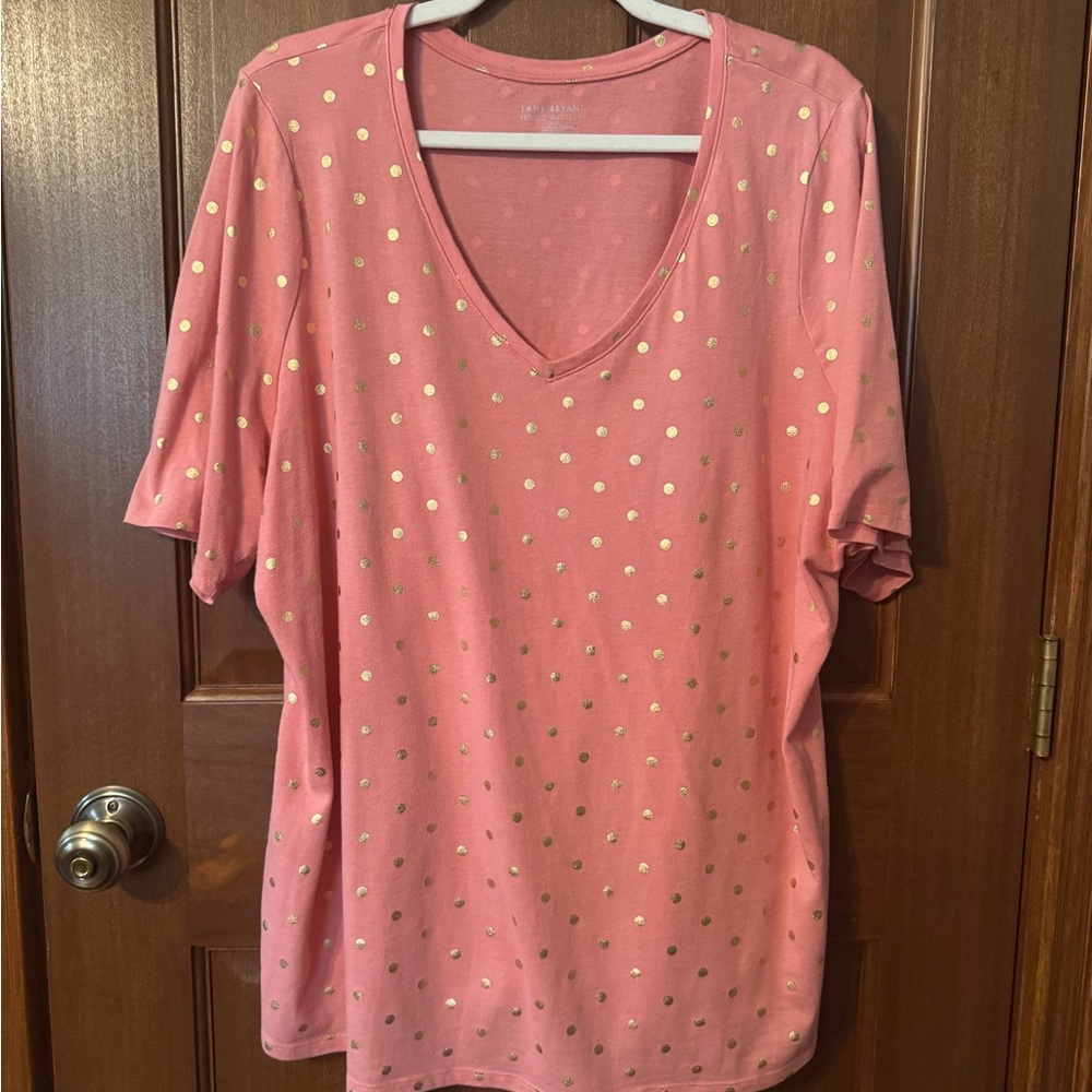 Lane Bryant Pink Tee with Gold Dots